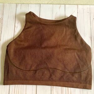 Offline by Aerie| Chocolate Brown Waffle Knit Racerback Longline Sports Bra